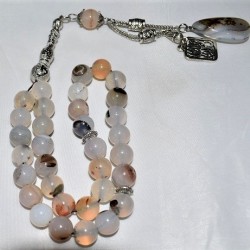 White Real Marble Beads 33 Counts 10 MM With Silver Imam Subhan Allah 