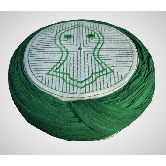 Handmade Green Nalain Imama Hat 7 Meters Green Wrapping on White Cap