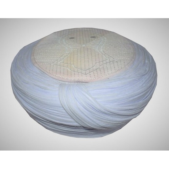 Handmade White Nalain Imama Hat 7 Meters White Wrapping on White Cap