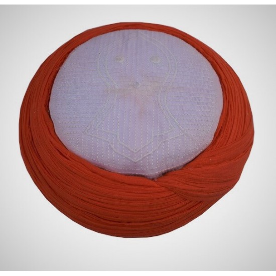 Handmade Green Nalain Imama Hat 9 Meters Orange Wrapping on White Cap