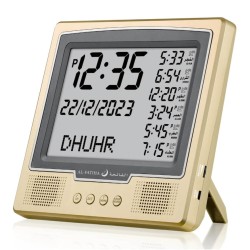 Square Athan Desk Clock with Full Azan Display - Muslim Prayer Clock
