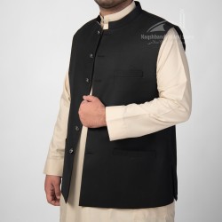 Men’s Black Waistcoat – Premium Suiting | Traditional Pakistani Vest Coat