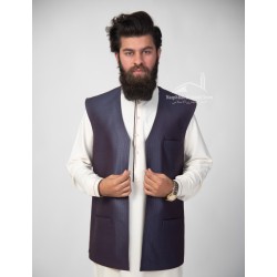 Men’s Blue Lining Vest Coat – Premium Tropical Suiting | Islamic Waistcoat