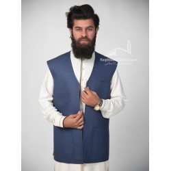 Men’s Royal Blue Vest Coat – Premium Tropical Suiting | Islamic Waistcoat
