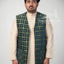 Luxury Turkish Embroidered Waistcoat – Green & Gold Jacquard Vest for Men | Traditional Ottoman Style