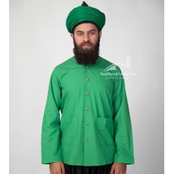Sufi Muslim Casual Shirt – Light Green Mandarin Collar Turkish-Style Shirt