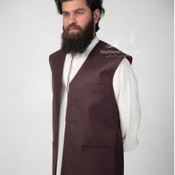 Men’s Deep Maroon Waistcoat – Elegant Traditional Vest for Shalwar Kameez