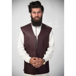 Men’s Deep Maroon Waistcoat – Elegant 3-Pocket Traditional Vest for Shalwar Kameez