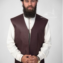 Men’s Deep Maroon Waistcoat – Elegant 3-Pocket Traditional Vest for Shalwar Kameez