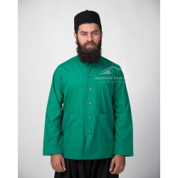 Sufi Muslim Casual Shirt – Green Mandarin Collar Turkish-Style Shirt