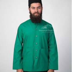 Sufi Muslim Casual Shirt – Green Mandarin Collar Turkish-Style Shirt