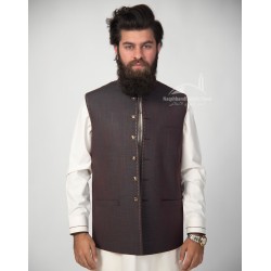 Men’s Dark Maroon Vest Coat – Premium Tropical Suiting | Islamic Waistcoat