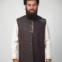 Men’s Dark Maroon Vest Coat – Premium Tropical Suiting | Islamic Waistcoat