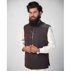 Men’s Dark Maroon Vest Coat – Premium Tropical Suiting | Islamic Waistcoat