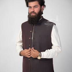 Men’s Dark Maroon Vest Coat – Premium Tropical Suiting | Islamic Waistcoat