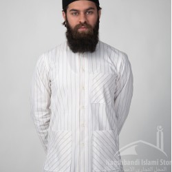 White Striped Muslim Shirt – Full Sleeve Turkish Modest Wear