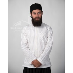 White Striped Muslim Shirt – Full Sleeve Turkish Modest Wear