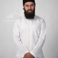 White Striped Muslim Shirt – Full Sleeve Turkish Modest Wear