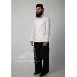 White Striped Muslim Shirt – Full Sleeve Turkish Modest Wear