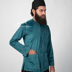 Teal Green Velvet Shirt – Premium Full-Sleeve Men’s Islamic Shirt