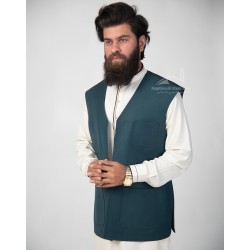 Men’s Green Waistcoat – Elegant 3-Pocket Traditional Vest for Shalwar Kameez