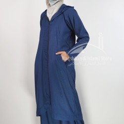 Zippered Shirt with Hood & Wide-Leg Trousers – Navy Blue | Modest Casual Set for Women