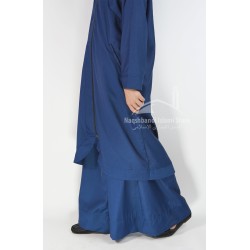 Zippered Shirt with Hood & Wide-Leg Trousers – Navy Blue | Modest Casual Set for Women