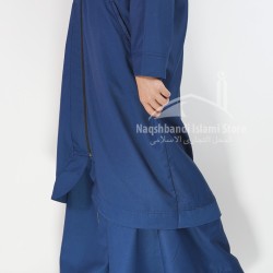Zippered Shirt with Hood & Wide-Leg Trousers – Navy Blue | Modest Casual Set for Women
