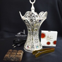Silver Stone Electric Burner with Moon Crown Incense Burner