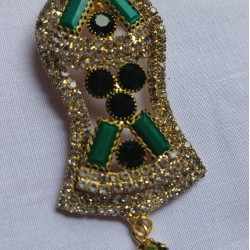 Premium Nalain Sharif Badge – Green & White Pearls with Golden Base and Jewel Pendant