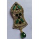 Premium Nalain Sharif Badge – Green & White Pearls with Golden Base and Jewel Pendant