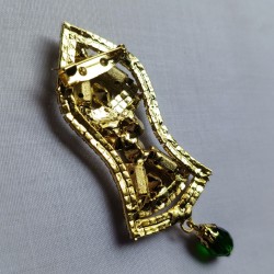 Premium Nalain Sharif Badge – Green & White Pearls with Golden Base and Jewel Pendant