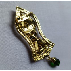 Premium Nalain Sharif Badge – Green & White Pearls with Golden Base and Jewel Pendant