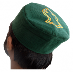 Dark Green Nalain Kufi Cap – Embroidered Velvet Hat with the Blessed Symbol of the Prophet ﷺ