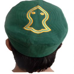 Dark Green Nalain Kufi Cap – Embroidered Velvet Hat with the Blessed Symbol of the Prophet ﷺ