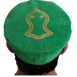 Green Nalain Kufi Cap – Embroidered Velvet Hat with Blessed Symbol of the Prophet ﷺ