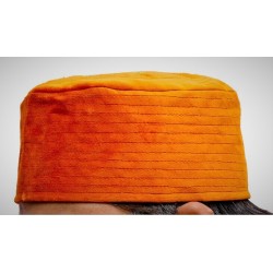 Orange Nalain Kufi Cap – Embroidered Velvet Hat with Blessed Symbol of the Prophet ﷺ