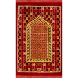 Multi Layered Embroidery Red Large Prayer Rug