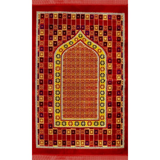 Multi Layered Embroidery Red Large Prayer Rug