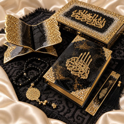 Black & Gold Islamic Gift Set with Decorative Quran Accessories