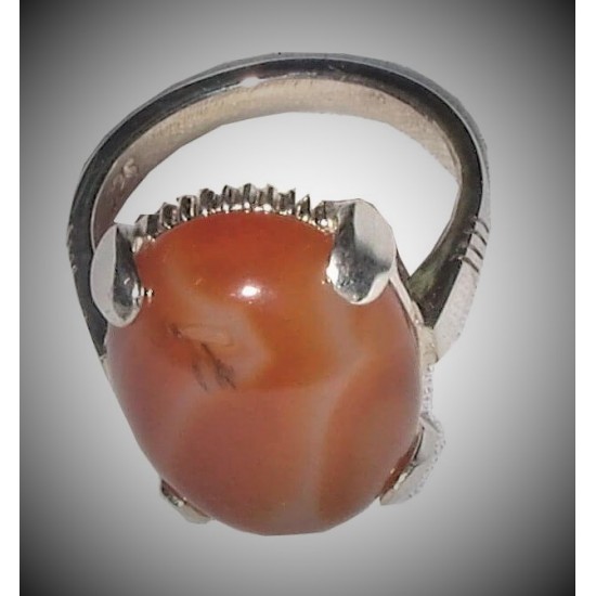 Carnelian Aqeeq Silver Ring