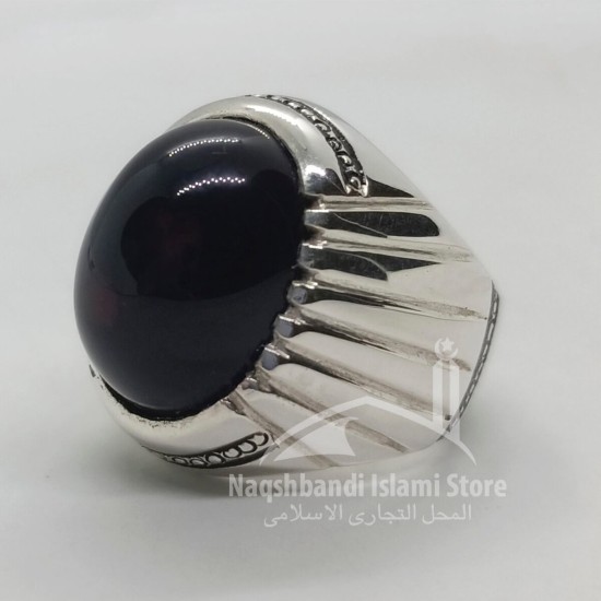 Black Yemeni Aqeeq Silver Ring – Timeless Sunnah Elegance