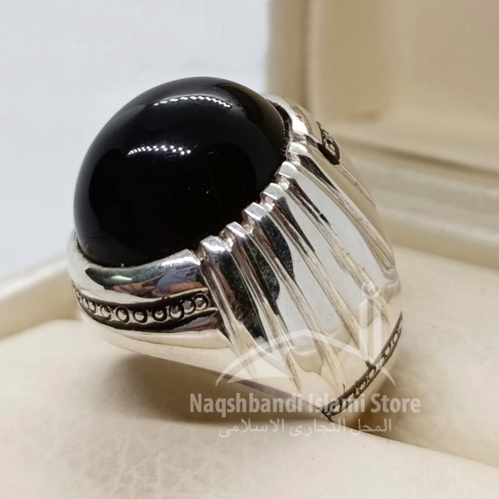 Black Yemeni Aqeeq Silver Ring – Timeless Sunnah Elegance