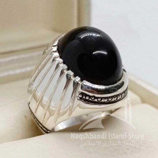 Black Yemeni Aqeeq Silver Ring – Timeless Sunnah Elegance