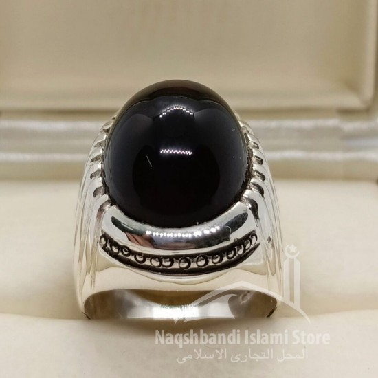 Black Yemeni Aqeeq Silver Ring – Timeless Sunnah Elegance