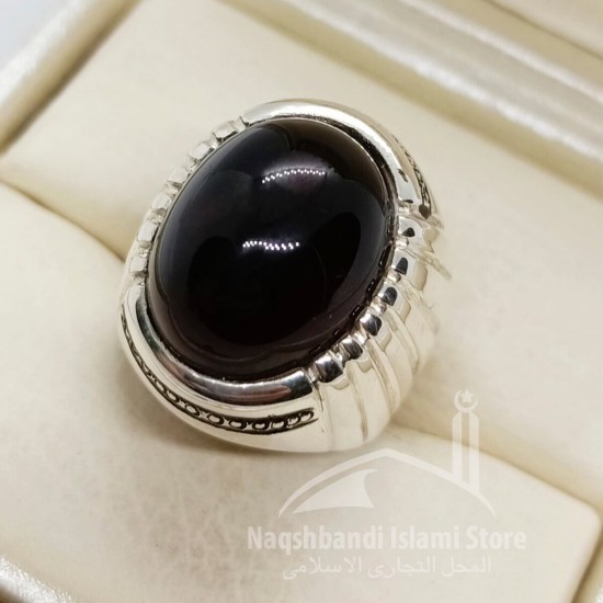 Black Yemeni Aqeeq Silver Ring – Timeless Sunnah Elegance