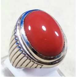 Coral Marjan Silver Oval Shape Ring for Men