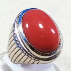 Coral Marjan Silver Oval Shape Ring for Men
