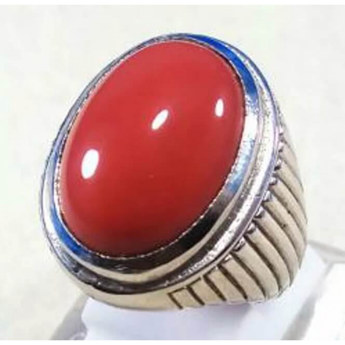 Coral Marjan Silver Oval Shape Ring for Men