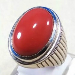 Coral Marjan Silver Oval Shape Ring for Men
